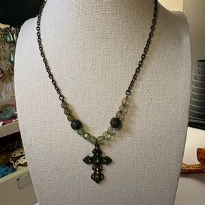 1928 Black and Green Cross Pendant Necklace